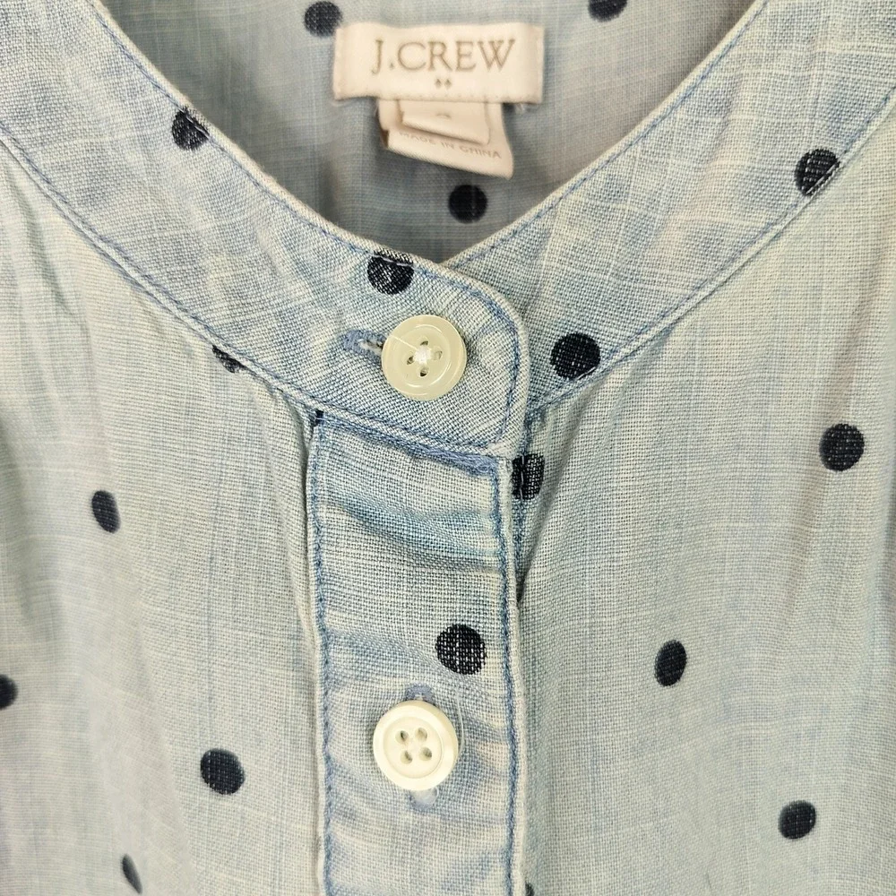 J.Crew Sleeveless Button Up Shirt 2 Womens Polka Dot Chambray Denim Blue